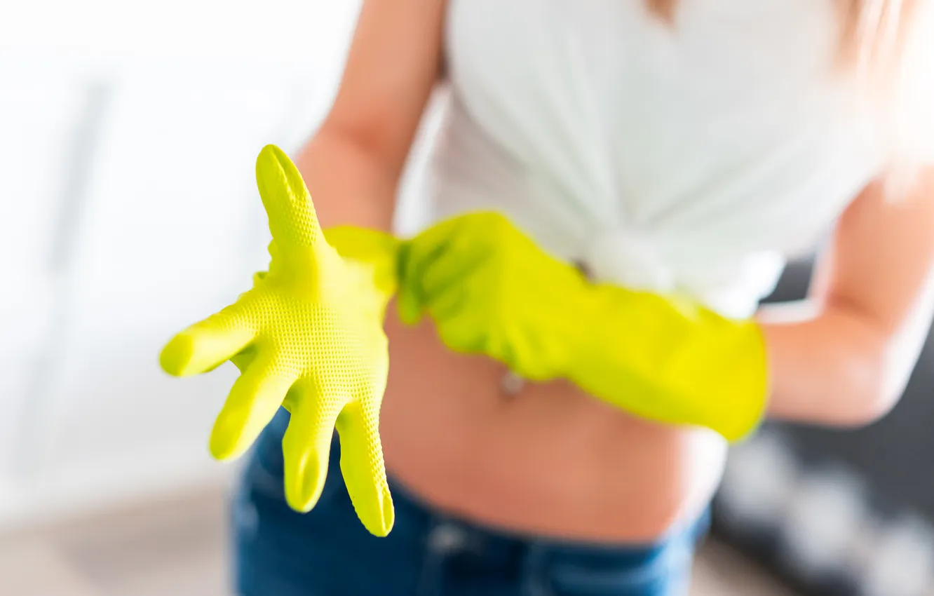 Фото обои woman, gloves, cleaning