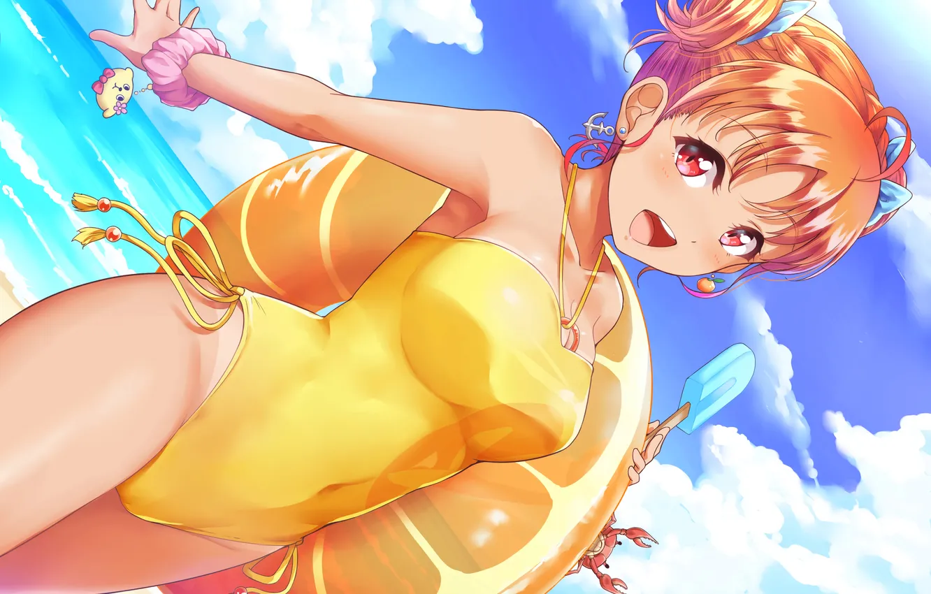Фото обои girl, sexy, cleavage, beach, sea, boobs, anime, water