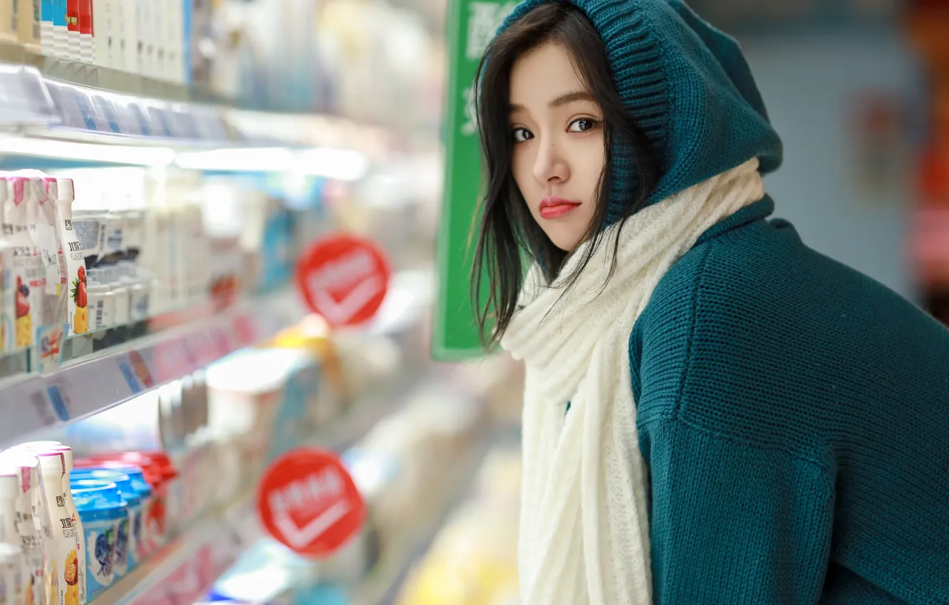 Фото обои Beautiful, Asian, Model, Woman, Cute, Pretty, Scarf, Sweater