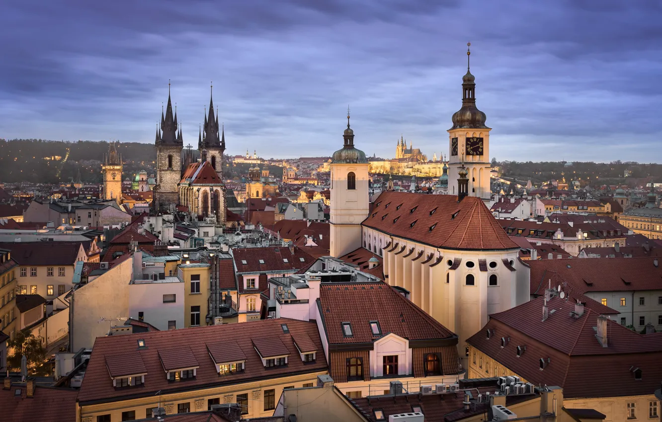 Фото обои Прага, Чехия, архитектура, Old Town, Church of Our Lady before Tyn
