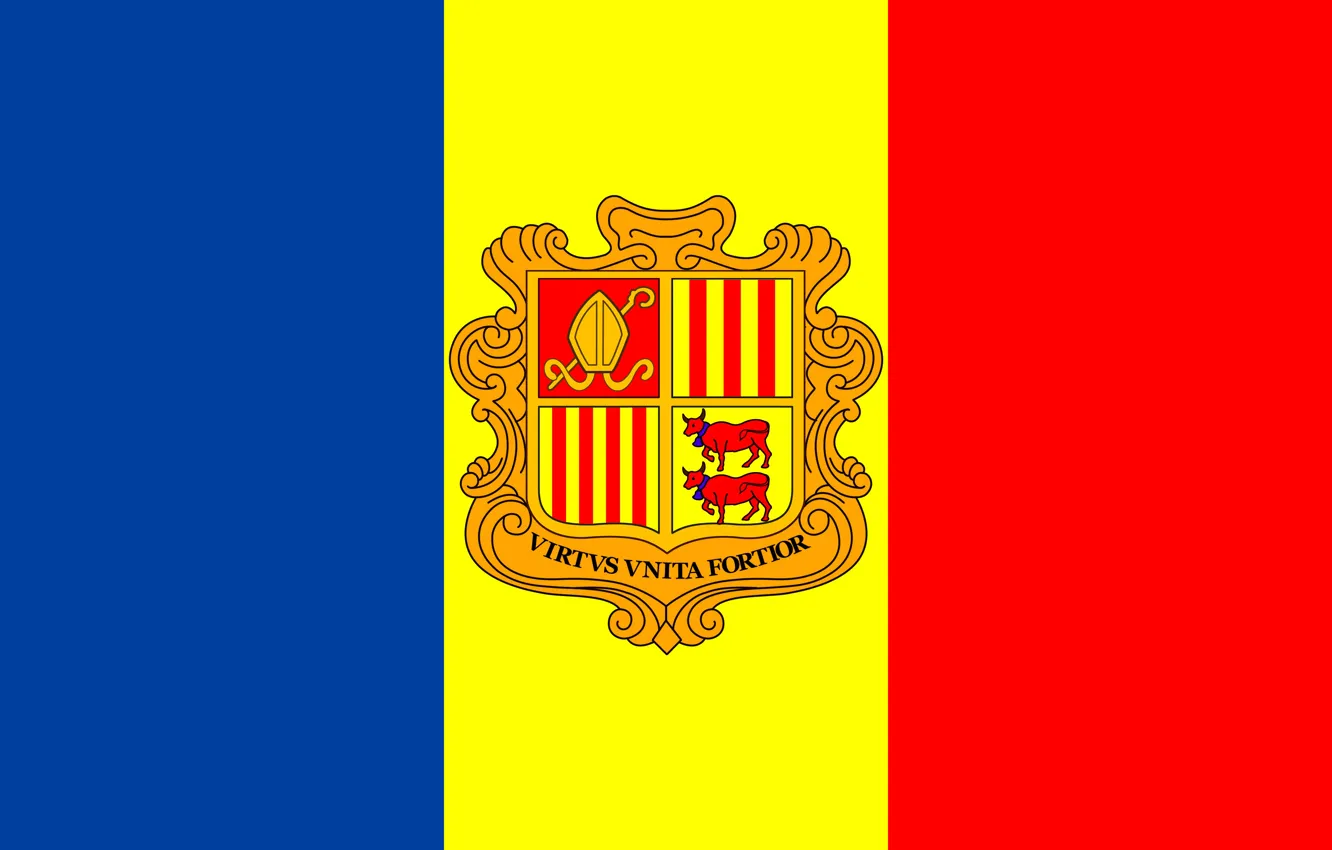 Фото обои флаг, fon, flag, coat of arms, andorra, андорра