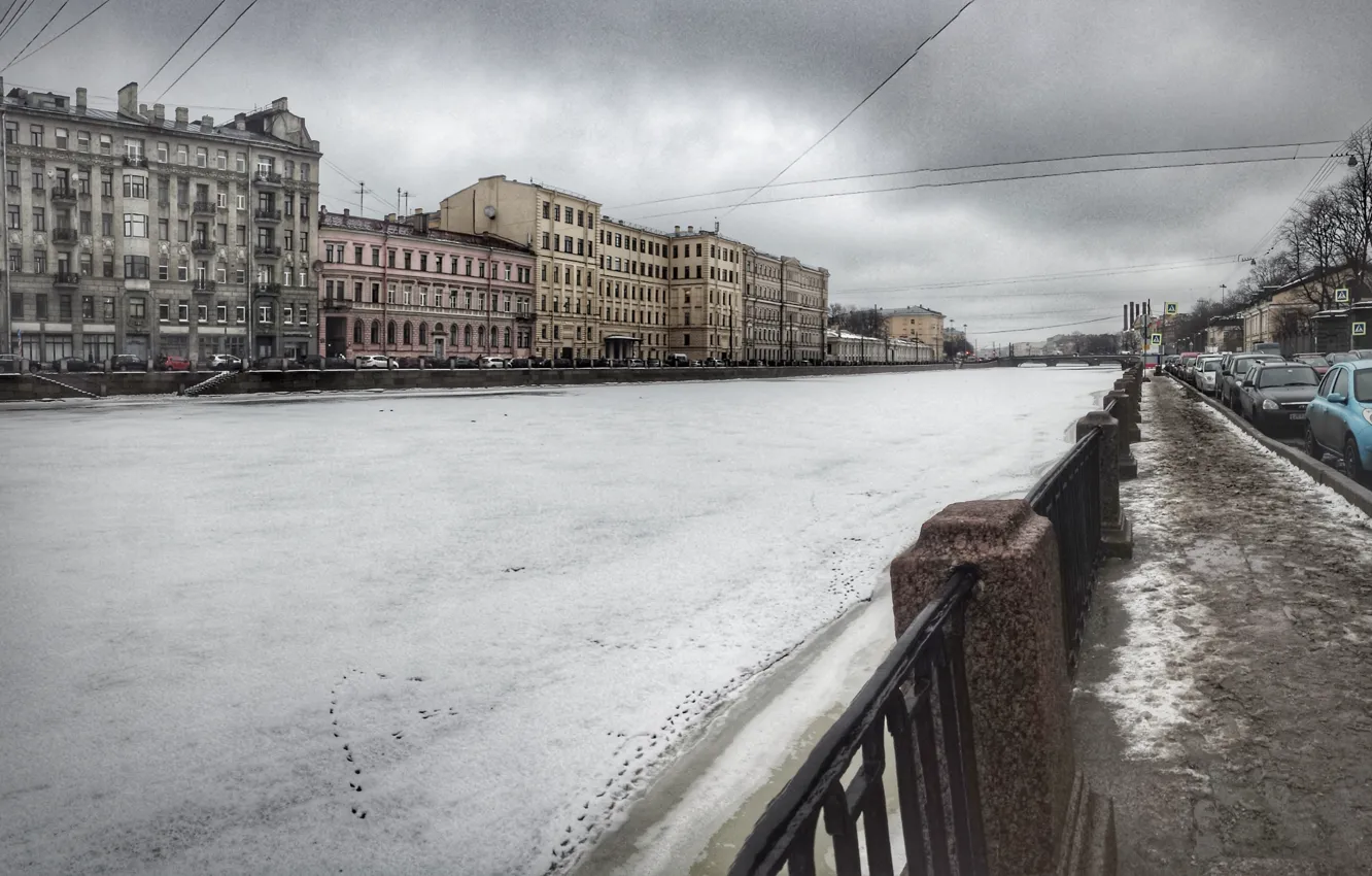 Фото обои river, Cloudy, Ice, Sankt Petersburg