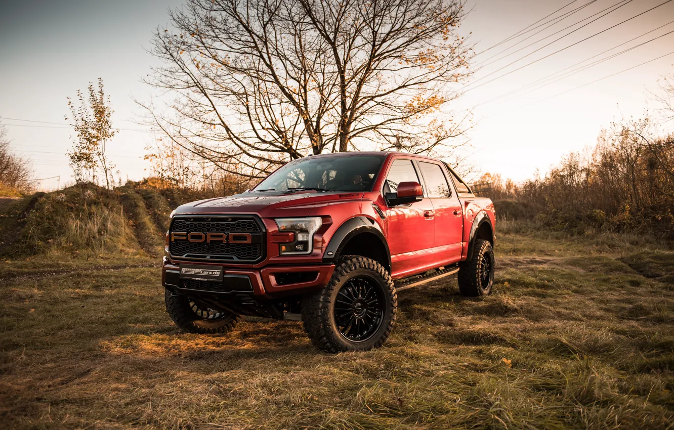 Фото обои Ford, Red, Raptor, Front, Side, F-150, Geiger, Ford F-150