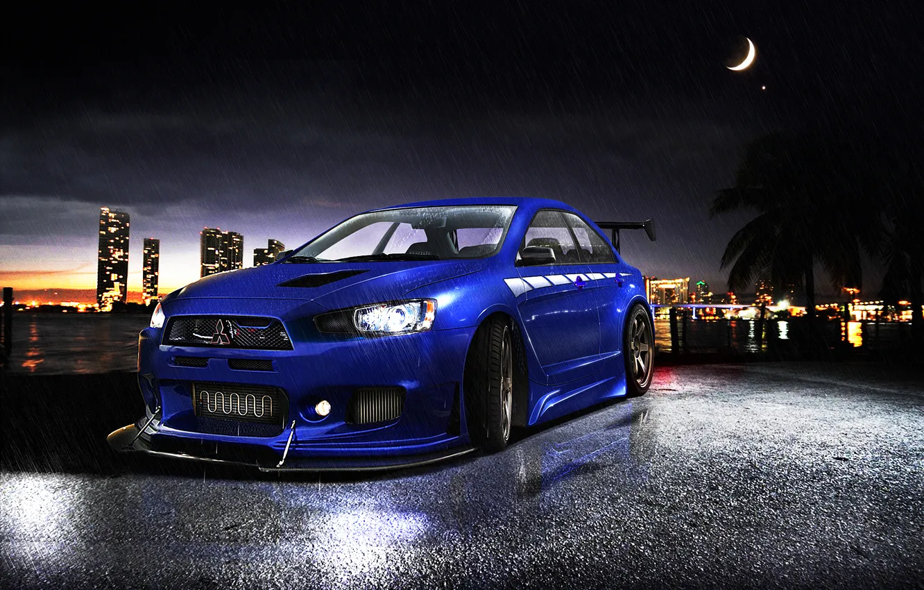 Фото обои дождь, Mitsubishi, Lancer, EvolutionХ