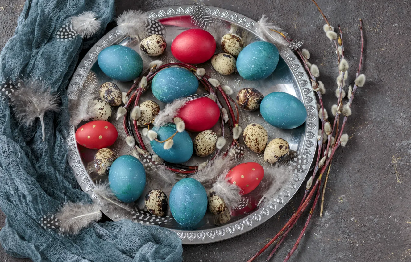 Фото обои яйца, весна, Пасха, happy, верба, spring, Easter, eggs