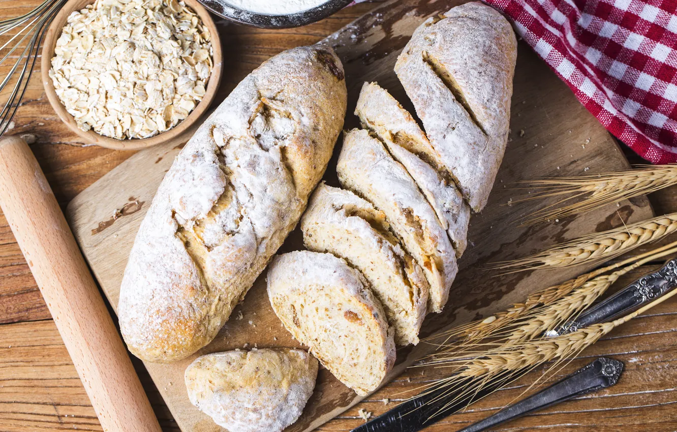 Фото обои пшеница, хлеб, ткань, доска, bread, wheat, овсянка
