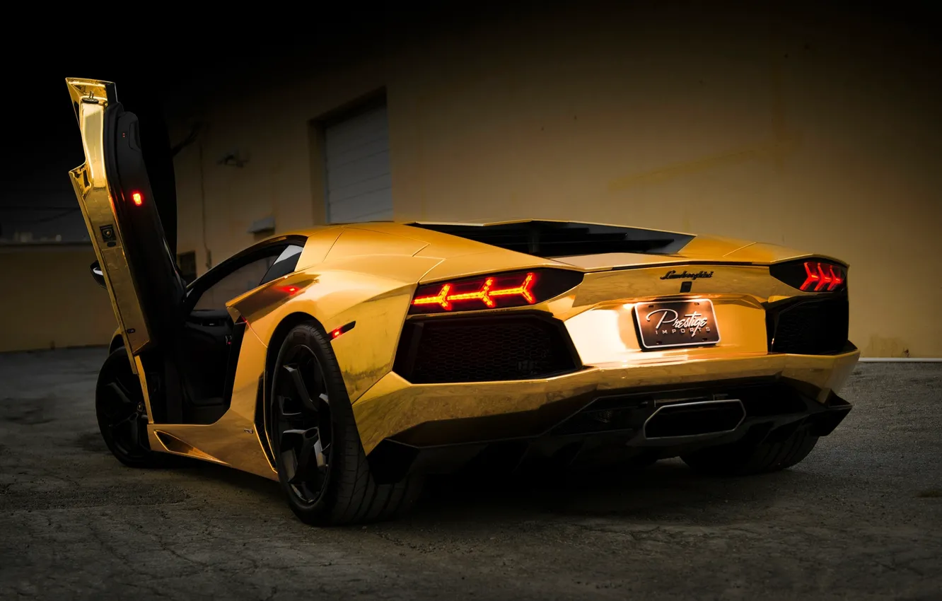 Фото обои Авто, Ночь, Lamborghini, Тюнинг, Машины, Золото, Aventador, Gold