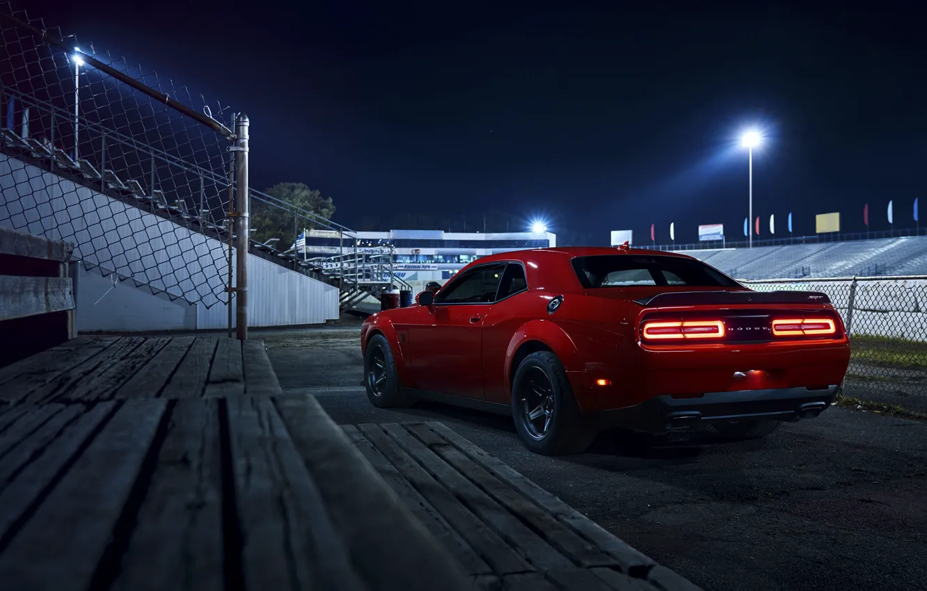 Фото обои Challenger, red, sportcar, Night, 2018, musclecar, SRT, Demon