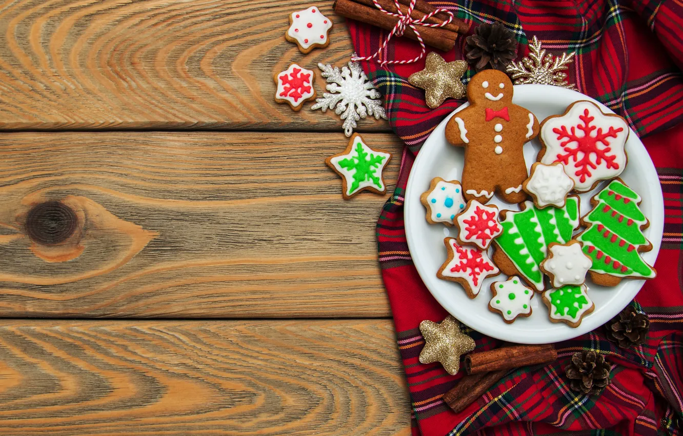 Фото обои украшения, печенье, Рождество, Новый год, christmas, new year, wood, merry