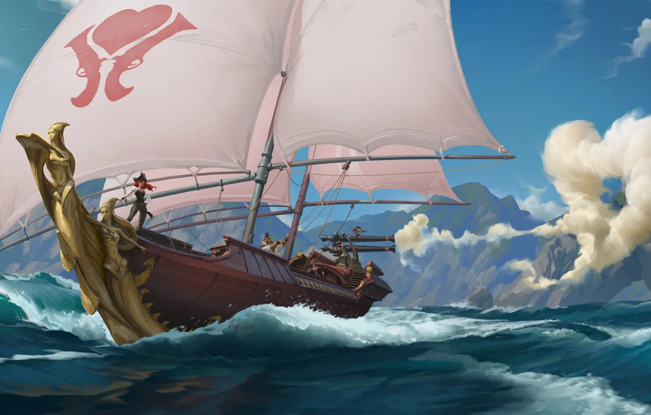 Фото обои корабль, парусник, Miss Fortune, Legends of Runeterra
