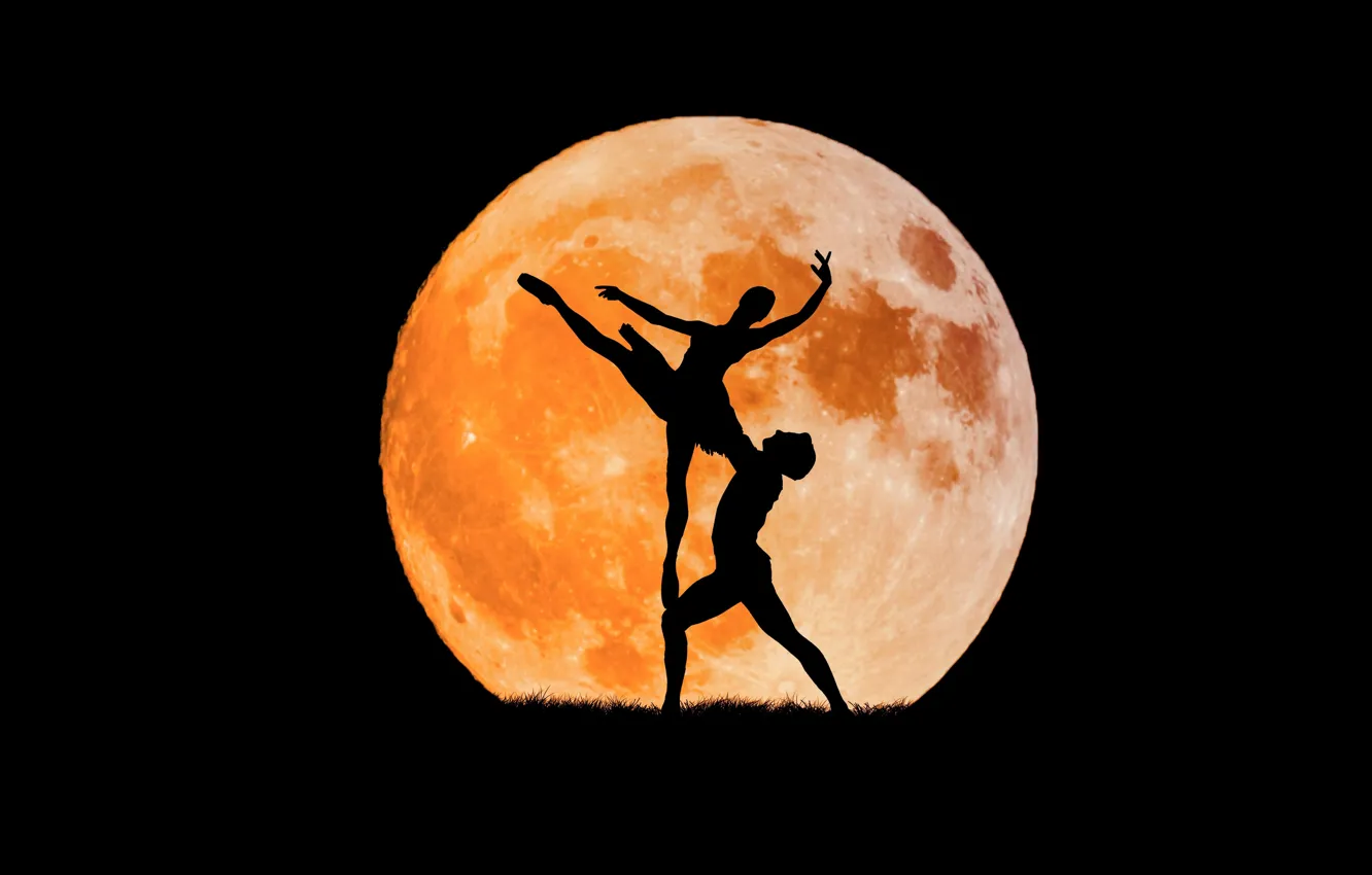 Фото обои танец, Луна, силуэт, балет