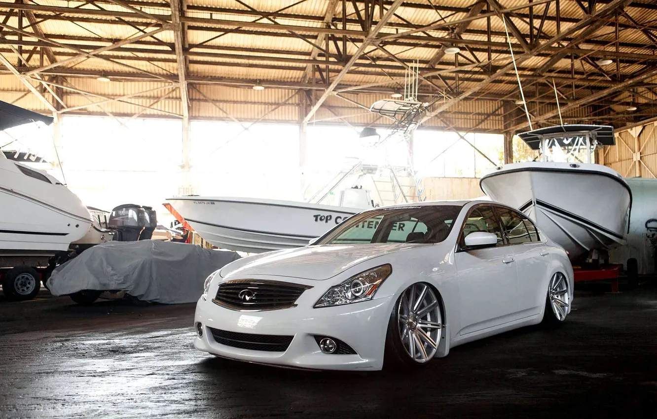 Фото обои Машина, Тюнинг, Лодки, Infiniti, Инфинити, White, Tuning, G37