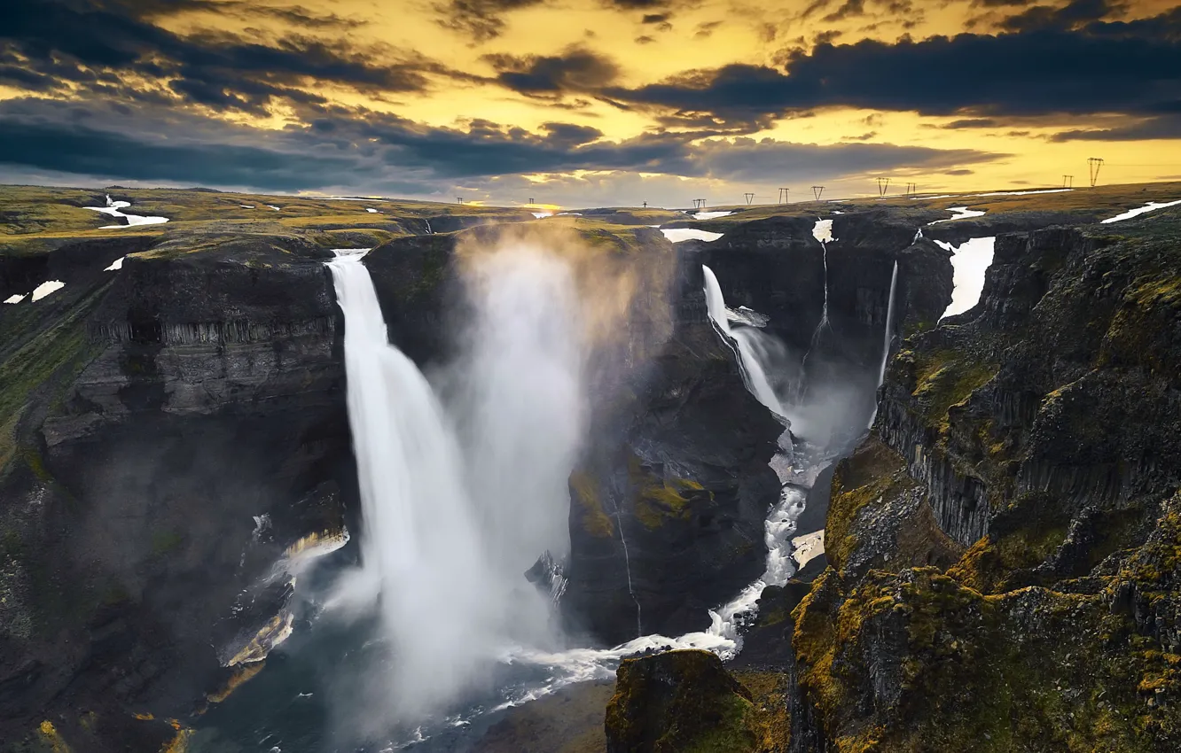 Фото обои река, водопад, Haifoss islande