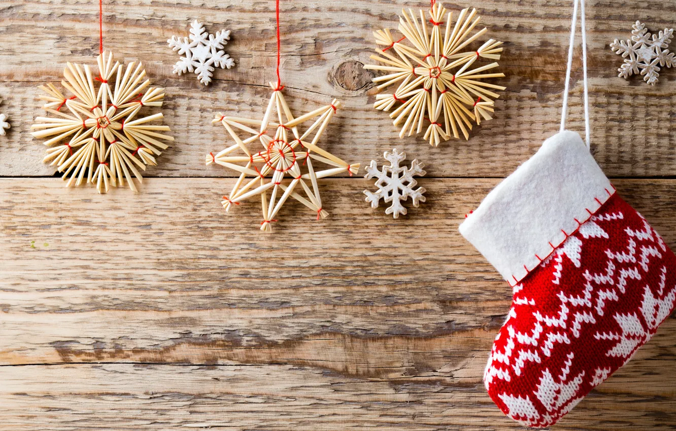 Фото обои украшения, снежинки, фон, праздник, новый год, Рождество, носки