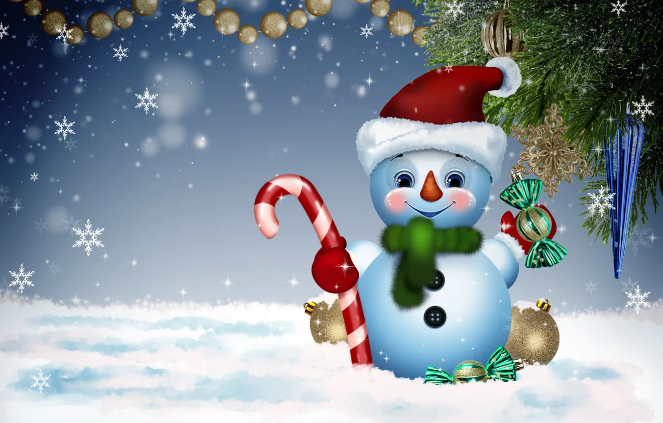 Фото обои зима, фон, праздник, новый год, снеговик, поздравление, смешной, открытка