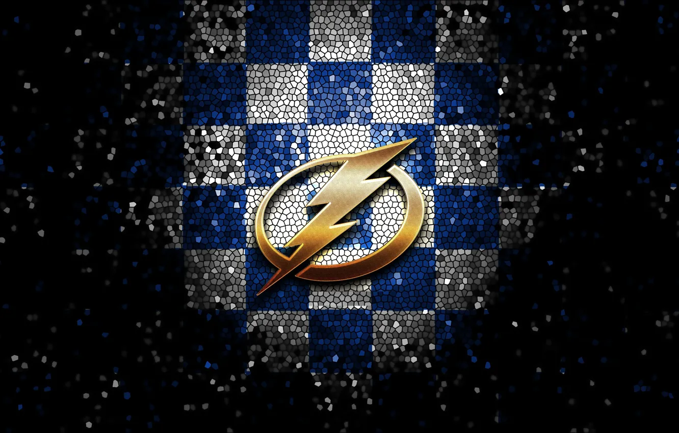 Фото обои wallpaper, sport, logo, NHL, hockey, glitter, checkered, Tampa Bay Lightning