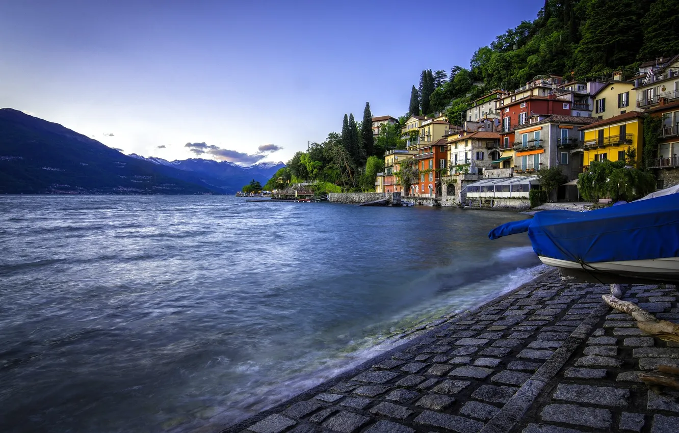 Фото обои озеро, здания, Италия, набережная, Italy, озеро Комо, Ломбардия, Lombardy