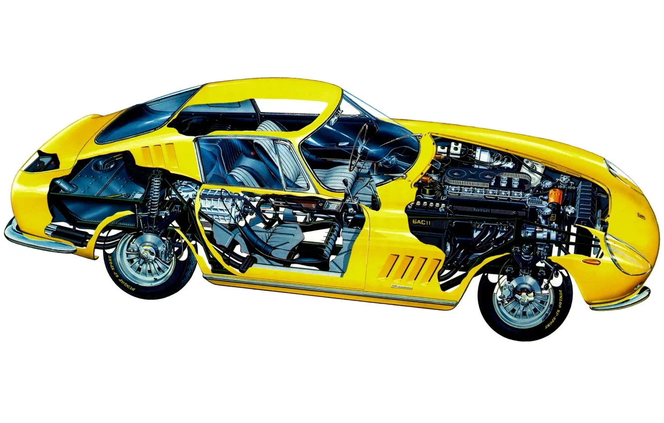 Фото обои желтый, двигатель, детали, Ferrari 275 GTB