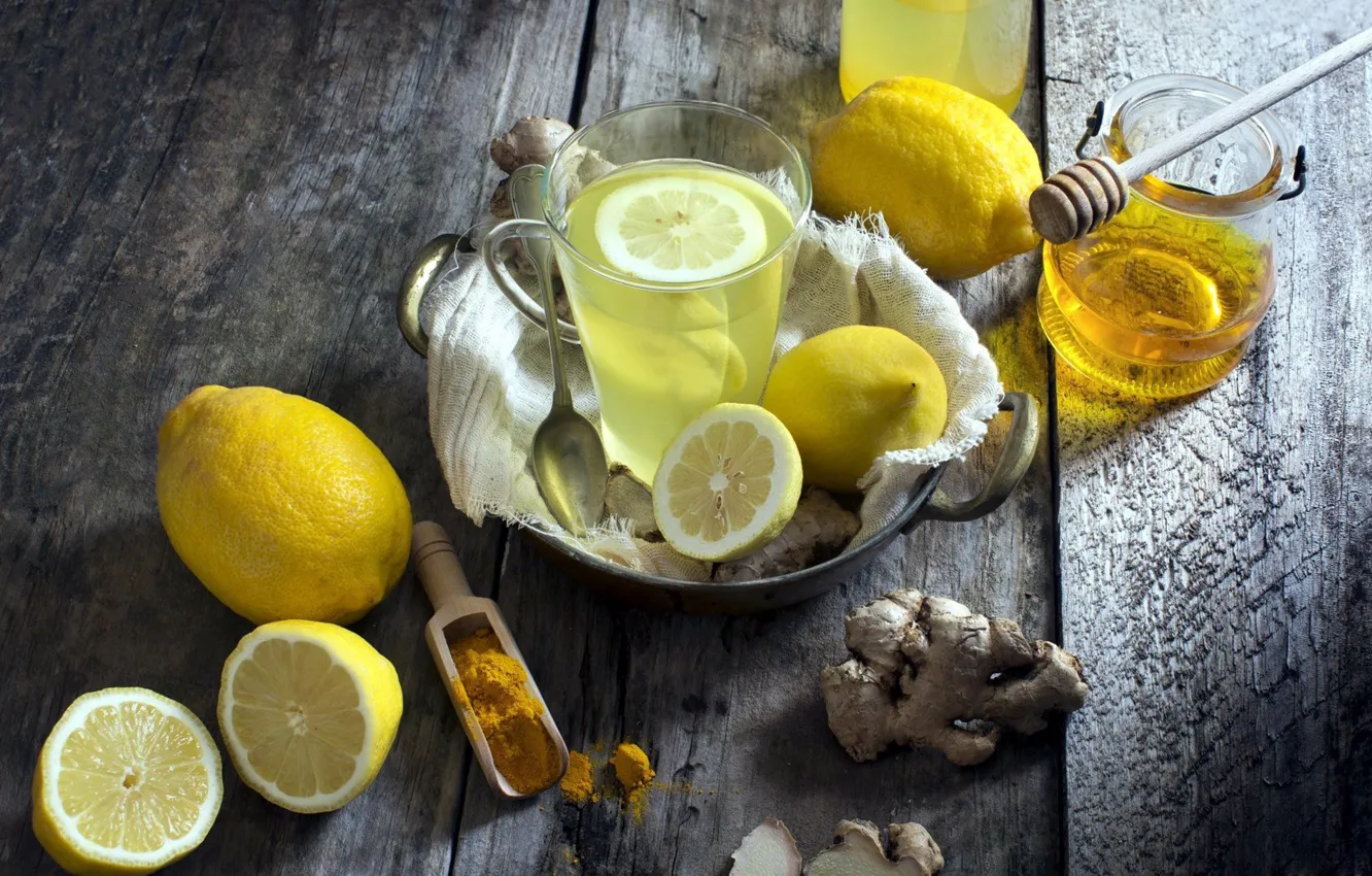 Фото обои лимон, сок, мед, напиток, имбирь