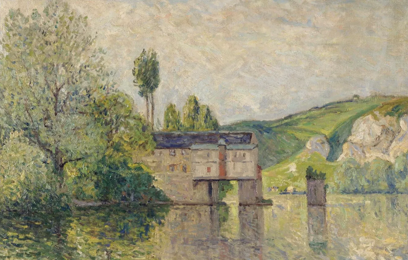 Фото обои пейзаж, картина, 1902, Maxime Maufra, Максим Мофра, Водяная Мельница. Лез-Андели