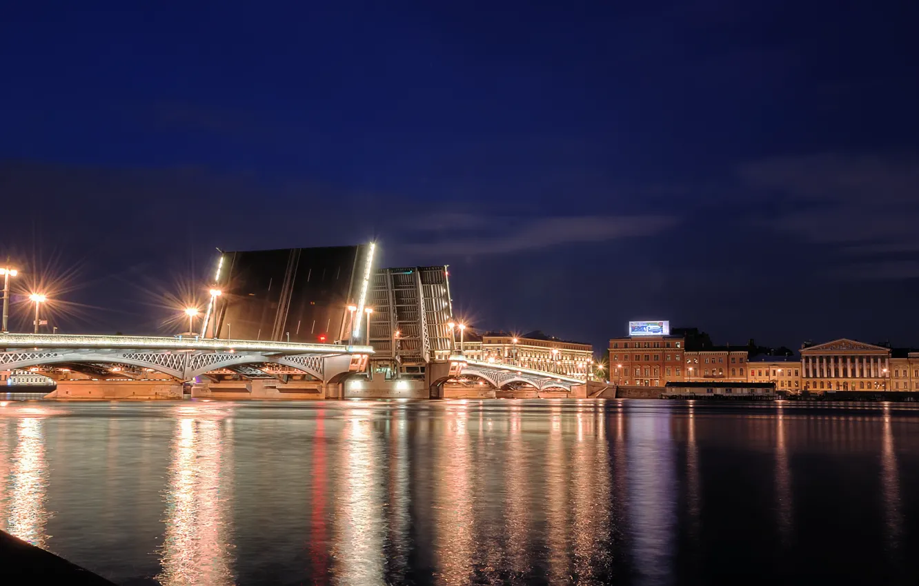 Фото обои ночь, Питер, Санкт-Петербург, Россия, Russia, bridge, night, Дворцовый мост