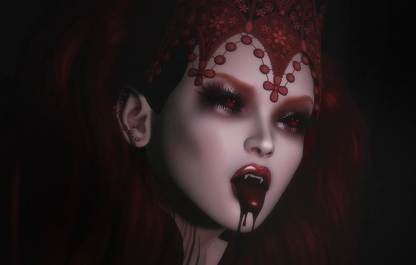 Фото обои девушка, лицо, кровь, вампир
