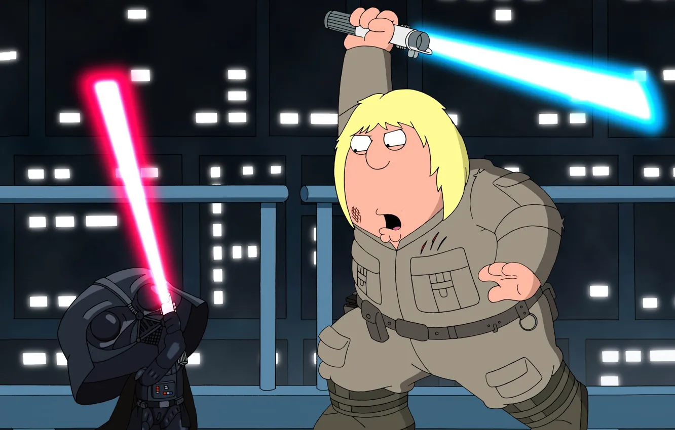 Фото обои Star Wars, Darth Vader, weapon, cartoon, fight, Family Guy, jedi, helmet