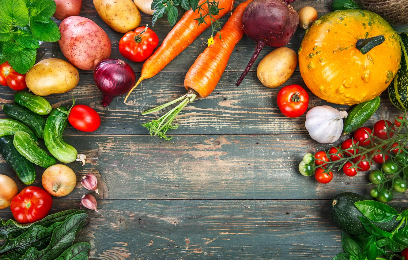 Фото обои урожай, овощи, fresh, wood, vegetables, healthy, harvest