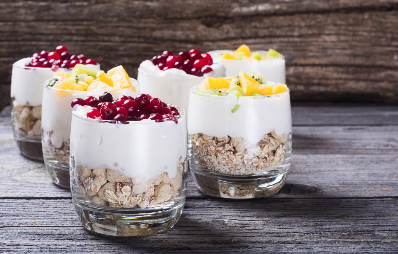 Фото обои ягоды, хлопья, йогурт