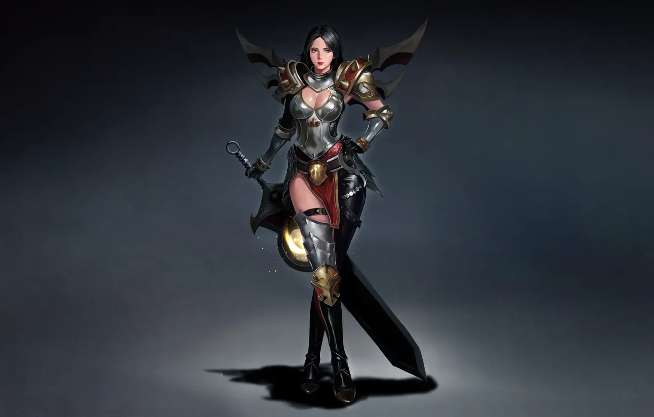 Фото обои Girl, Fantasy, Art, Style, Warrior, Illustration, Sword, Armor