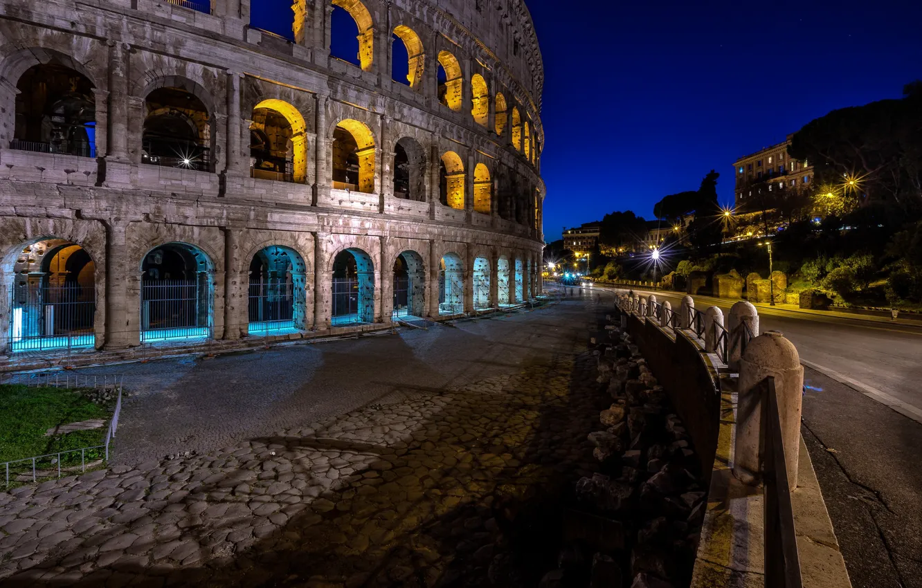 Фото обои ночь, огни, Рим, Колизей, Италия