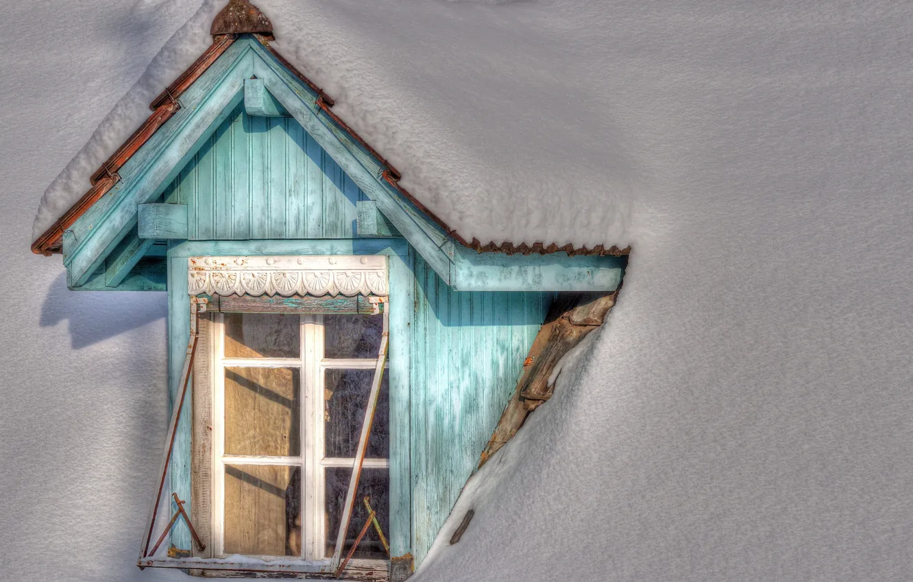 Фото обои зима, крыша, снег, дом, окно