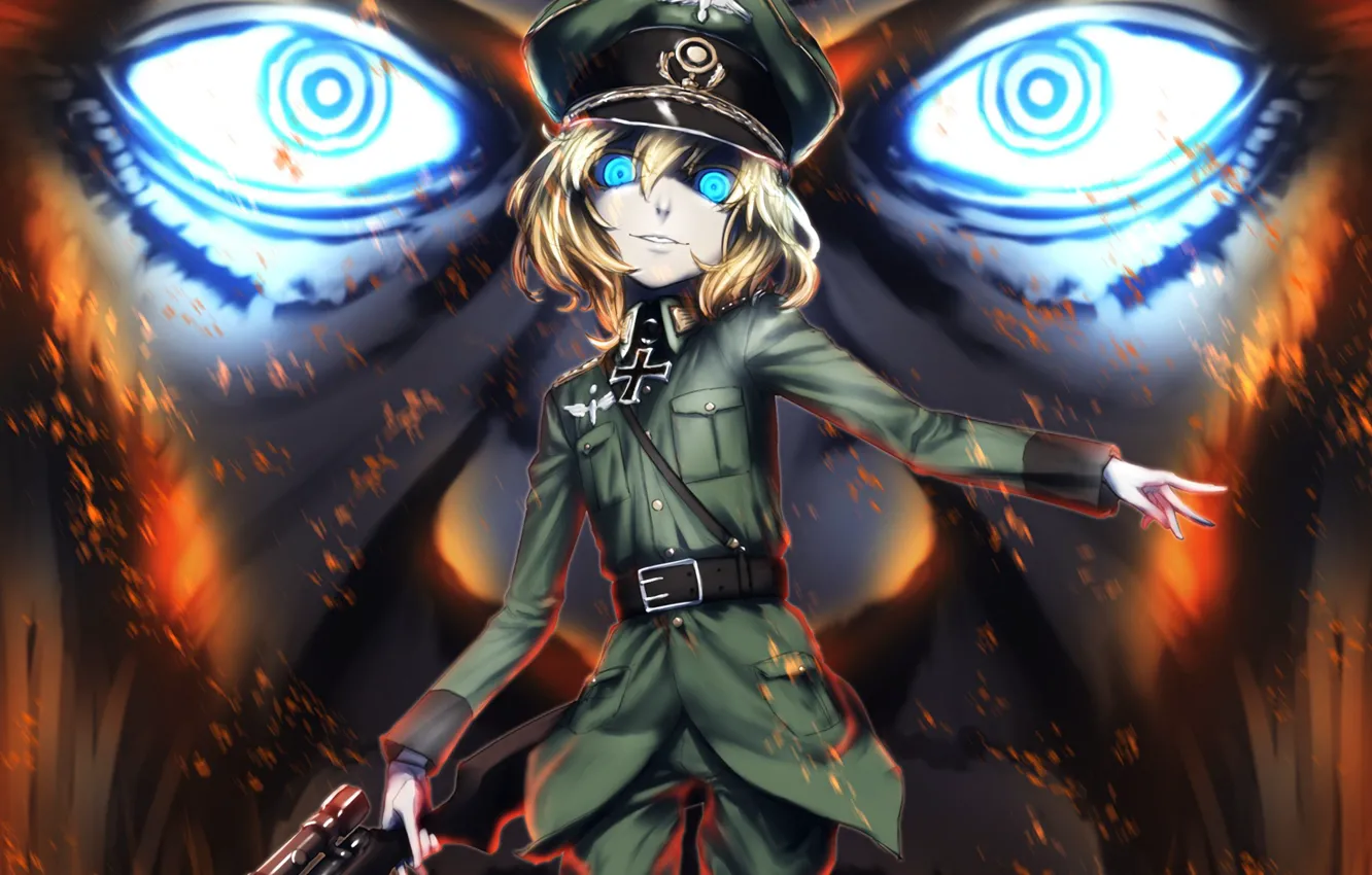 Фото обои girl, gun, soldier, military, weapon, war, Germany, eyes