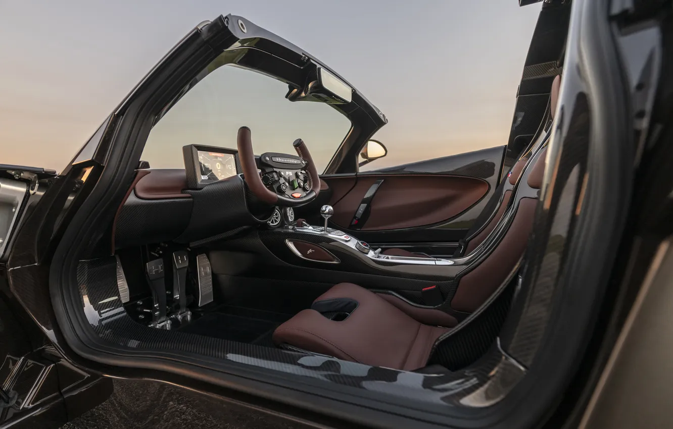 Фото обои интерьер, руль, родстер, Hennessey, гиперкар, единственный экземпляр, hypercar, Venom F5