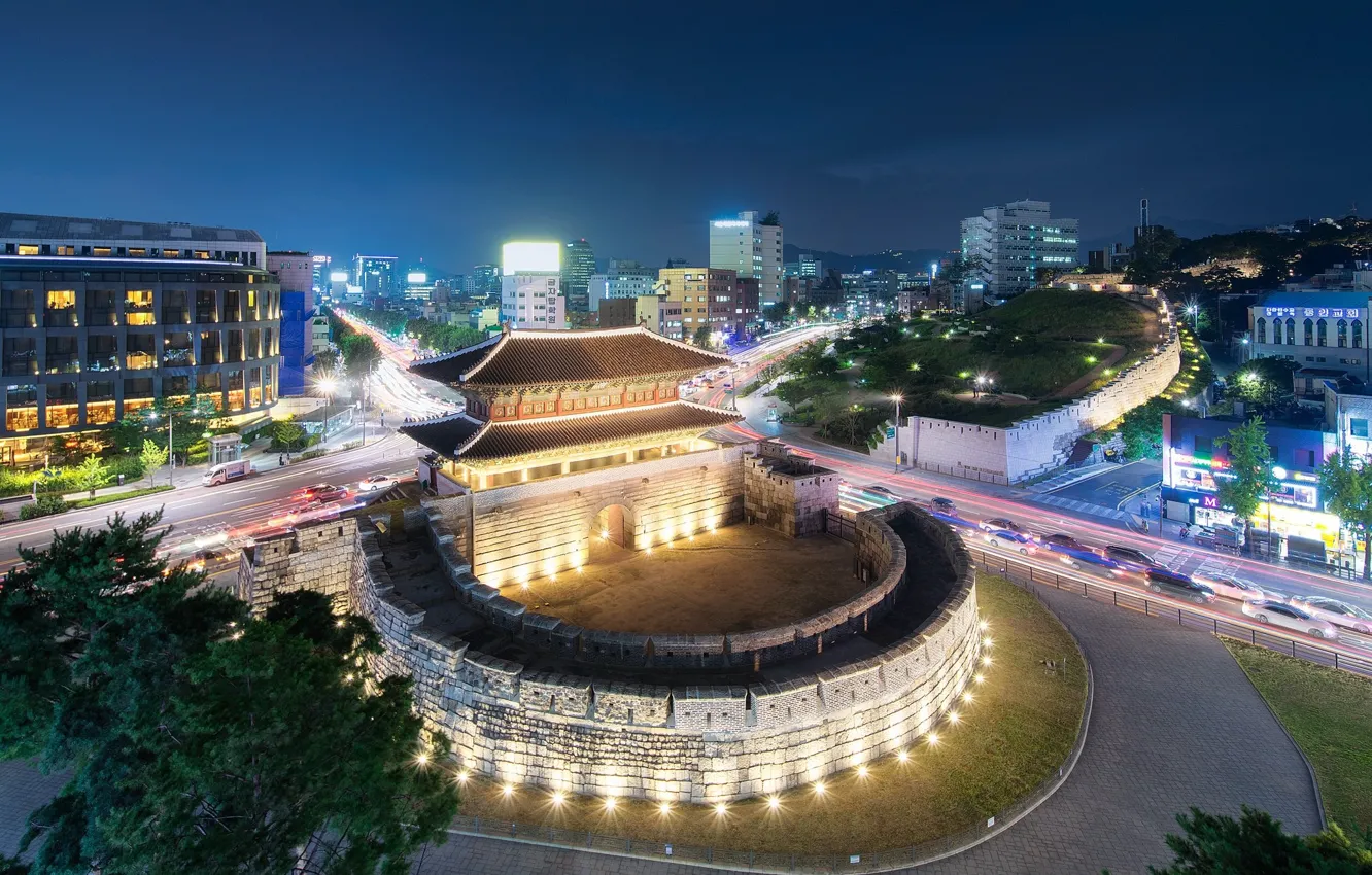 Фото обои ночь, город, Сеул, Южная Корея