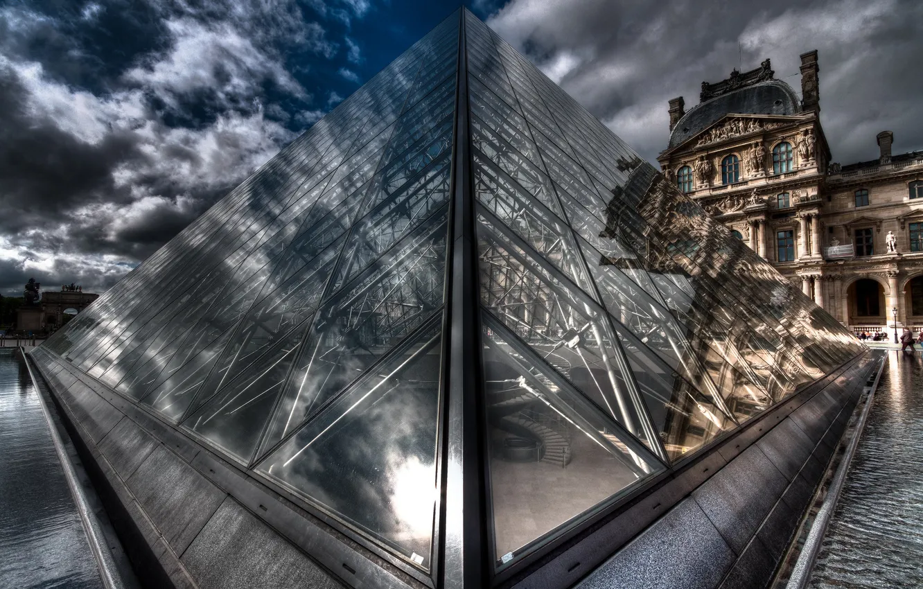 Фото обои париж, пирамида, Paris, франция, France, Louvre, pyramide