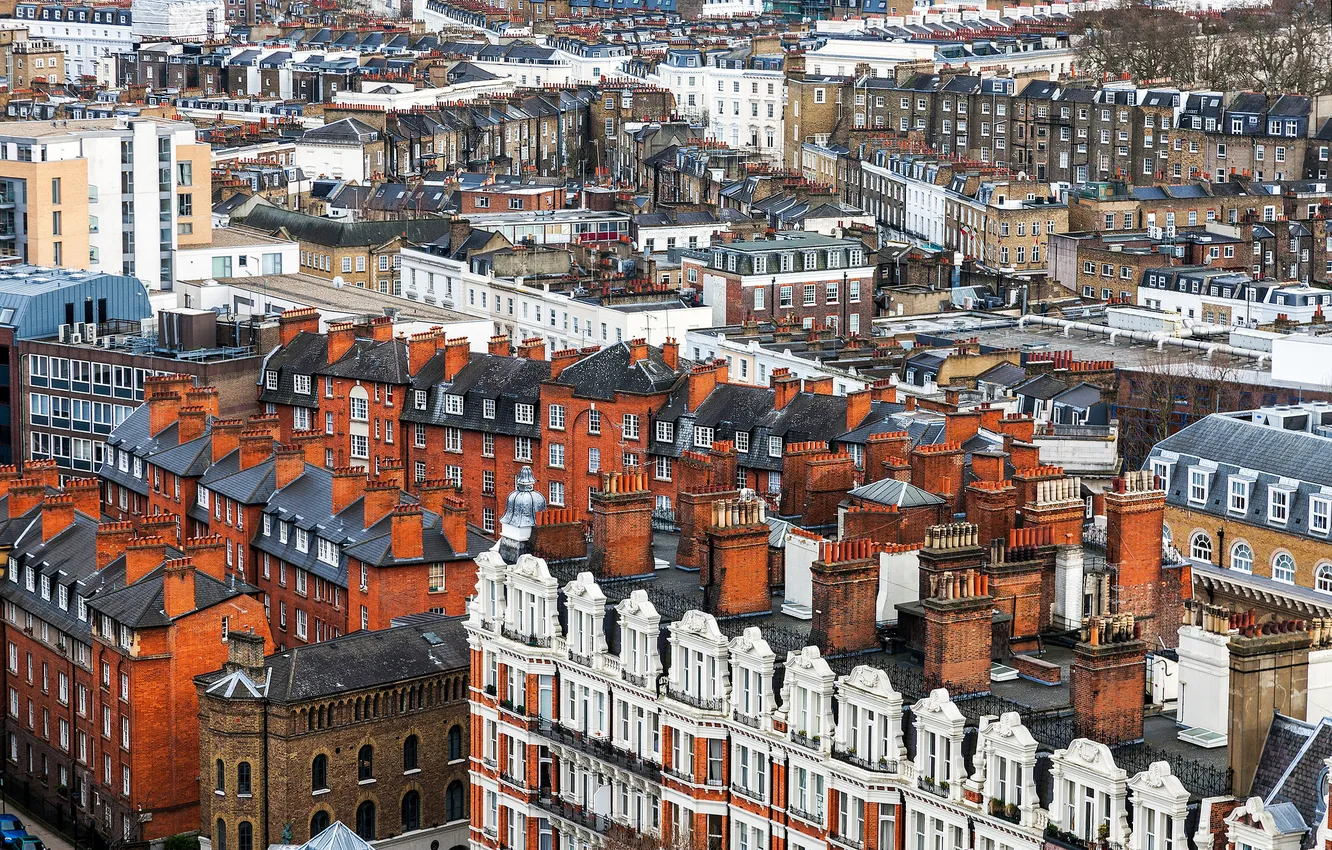 Фото обои Англия, Лондон, здания, крыши, панорама, London, England