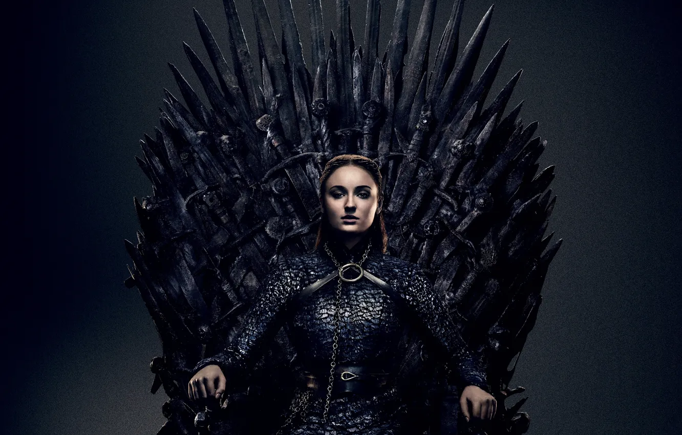 Фото обои Queen, Women, Game of Thrones, Movie, Celebrity, Sophie Turner, Throne, Sansa Stark