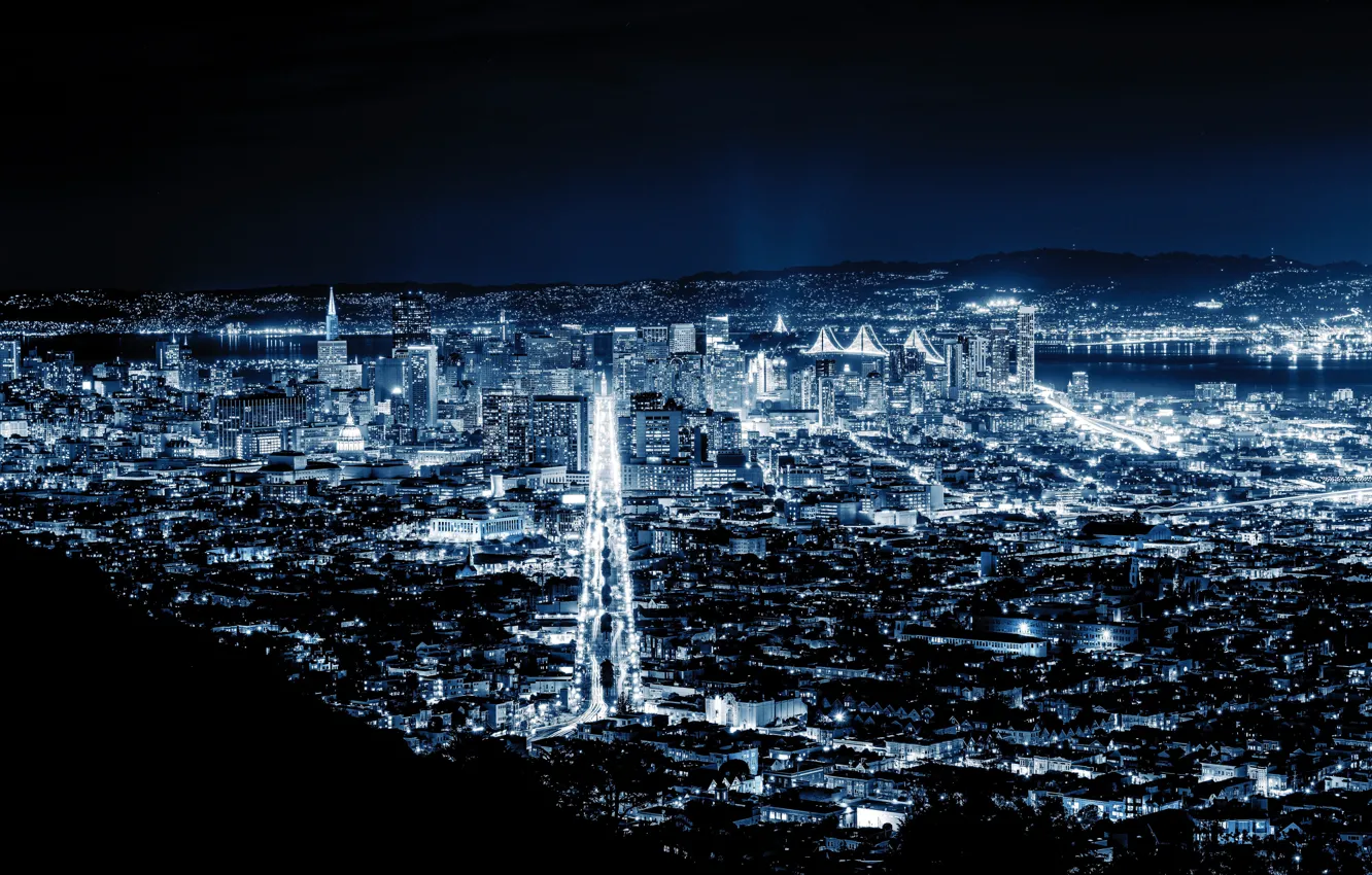 Фото обои city, lights, night, San Francisco, blue night