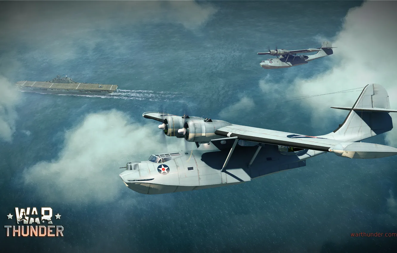 Фото обои небо, океан, лодка, авианосец, бомбардировщик, американская, War Thunder, патрульный