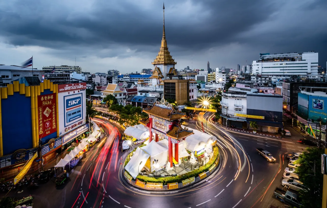 Фото обои дорога, город, Тайланд, Бангкок, вид сверху