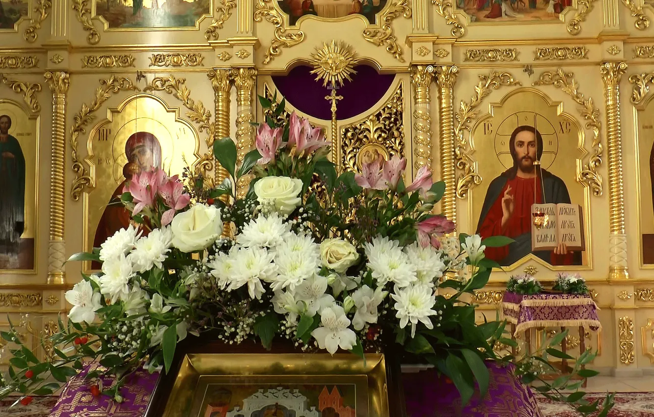 Фото обои цветы, Иисус, церковь, Храм, иконы, ОМСК, СИБИРЬ, Богородица