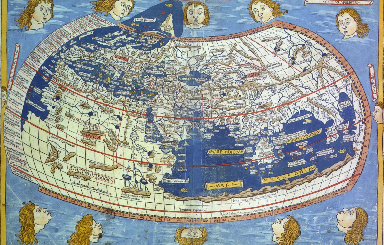 Фото обои путешествия, карта мира, география, приписывается Птолемею