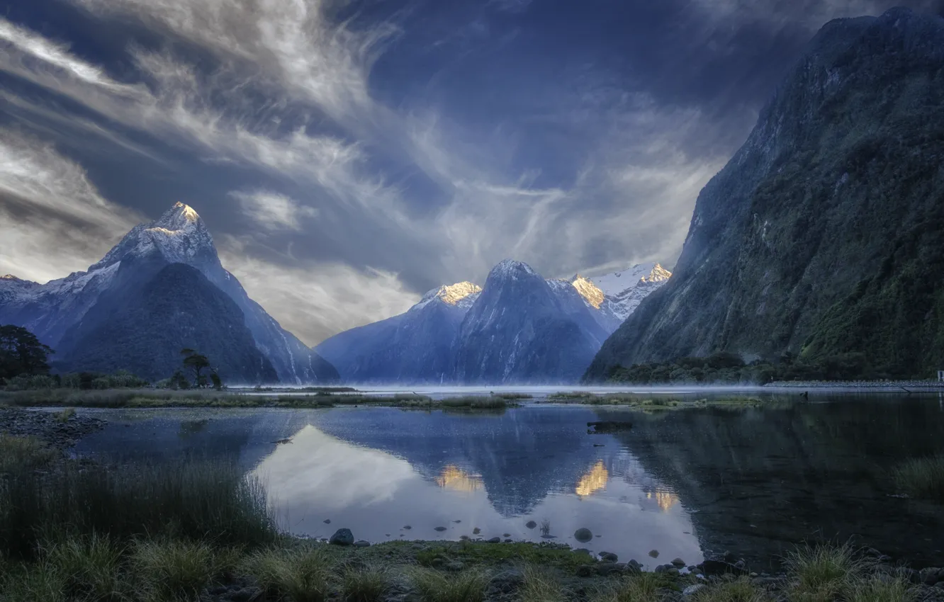 Фото обои вода, пейзаж, горы, природа, Новая Зеландия
