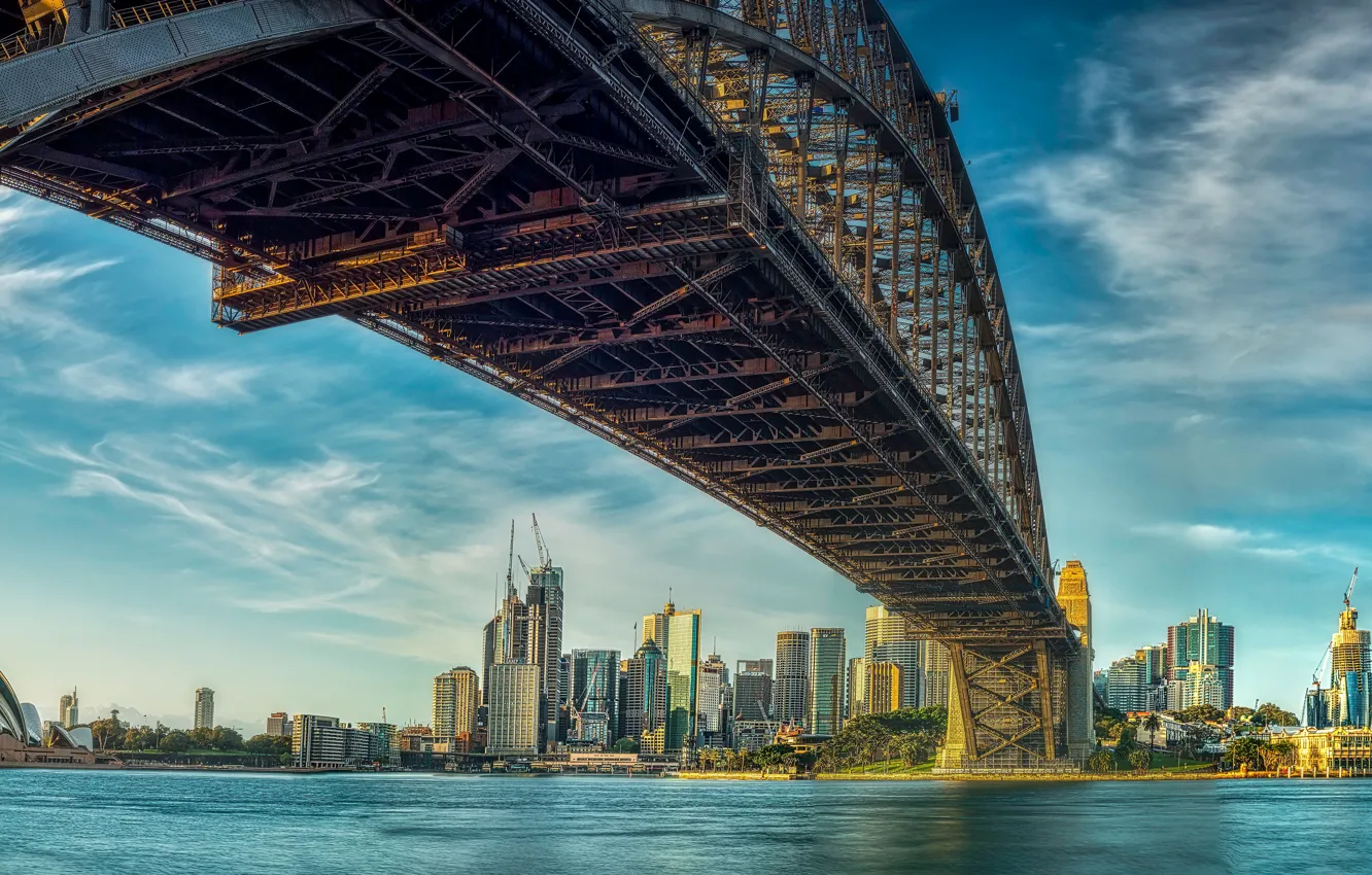 Фото обои мост, здания, дома, Австралия, залив, Сидней, небоскрёбы, Australia