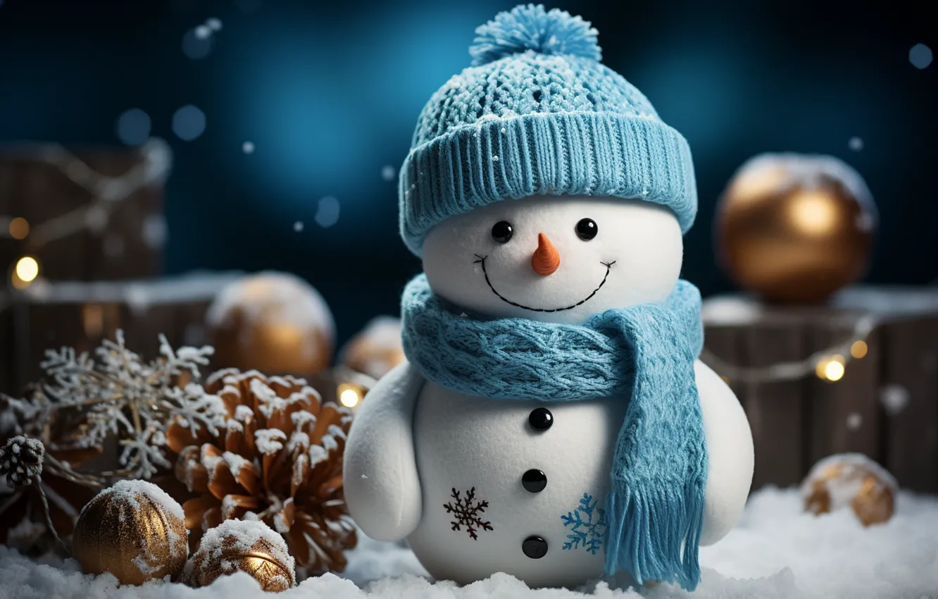 Фото обои зима, снег, Новый Год, Рождество, снеговик, happy, Christmas, night