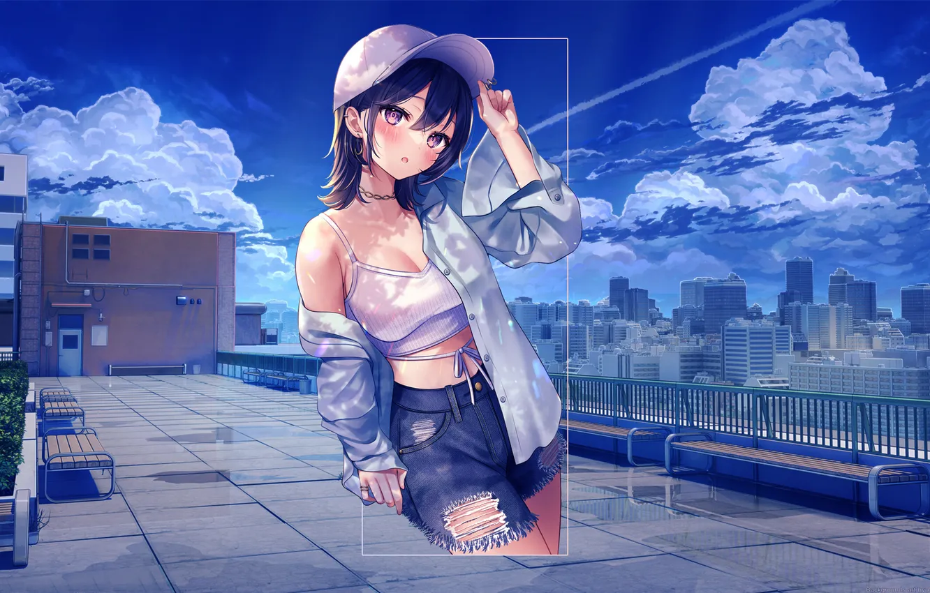 Фото обои abstract, landscape, anime, digital art, anime girls, picture-in-picture