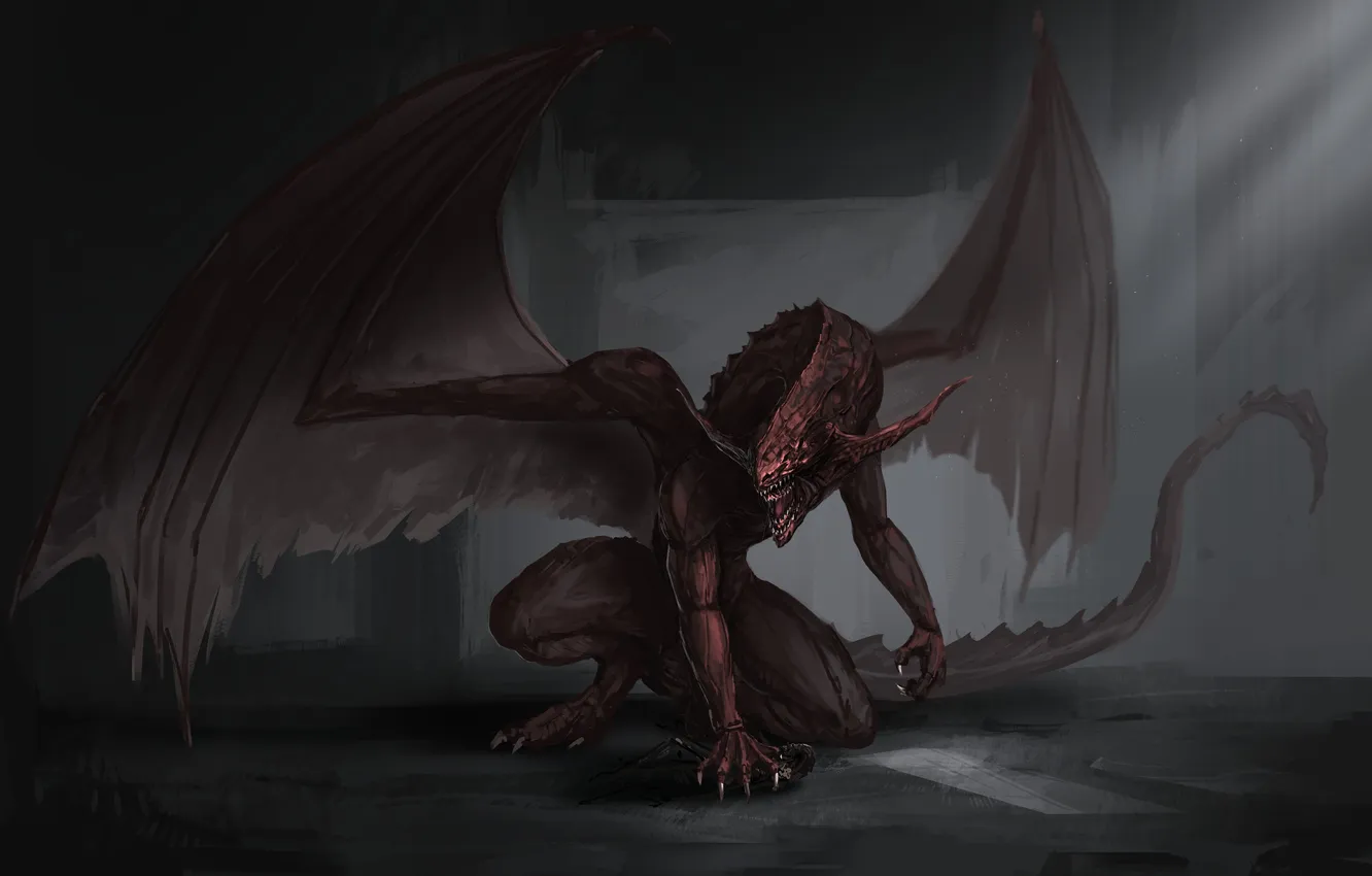 Фото обои тьма, дракон, темно, крылья, hell dragon
