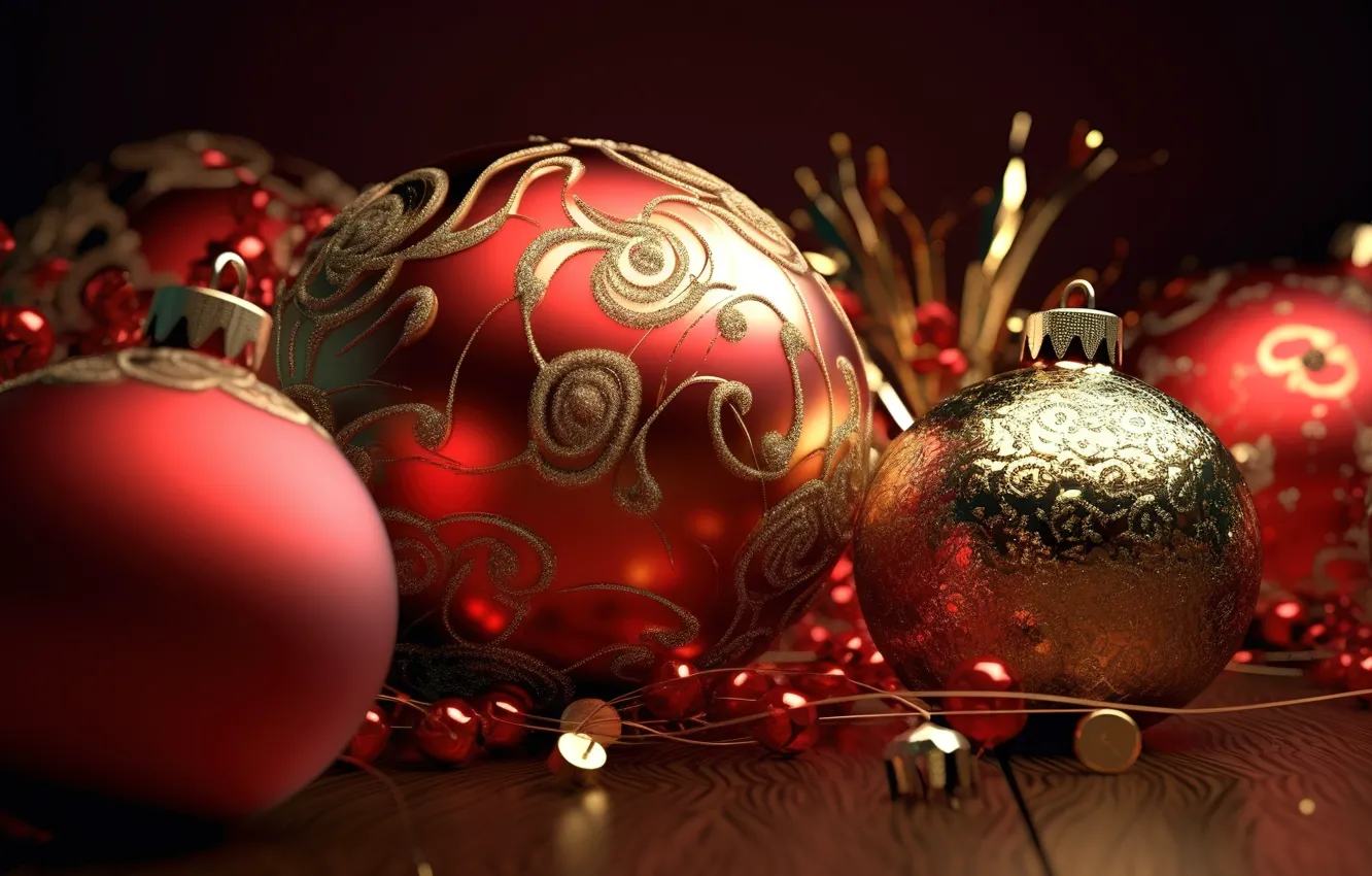 Фото обои фон, шары, Новый Год, Рождество, red, new year, happy, Christmas