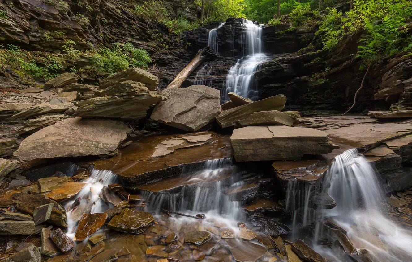 Фото обои камни, водопад, каскад, Pennsylvania, Ricketts Glen State Park
